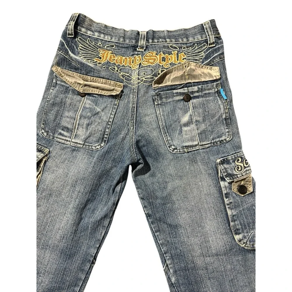 Y2K Gems Baby Spell Out Cargo Jeans hip hop Sz 16 Women’s Sz S